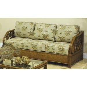    TCA S Cancun Palm Upholstered Rattan Sofa in TC Antique Finish Baby