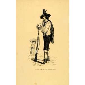  1844 Engraving Costume Man Hunter Gun Tyrol Zillertal 