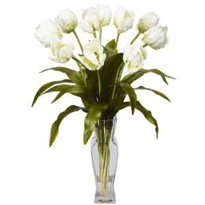    Tulips Silk Flower Arrangement w/ Vase   White